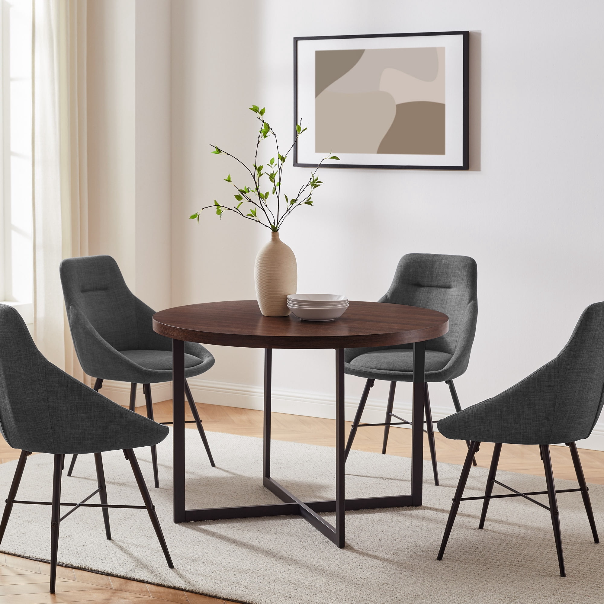 Walker Edison Urban Industrial Metal and Wood Round Dining Table, Dark ...