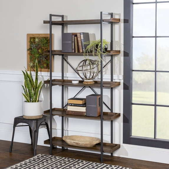 Woven Paths Urban Pipe Rustic Industrial Bookshelf, Dark Walnut