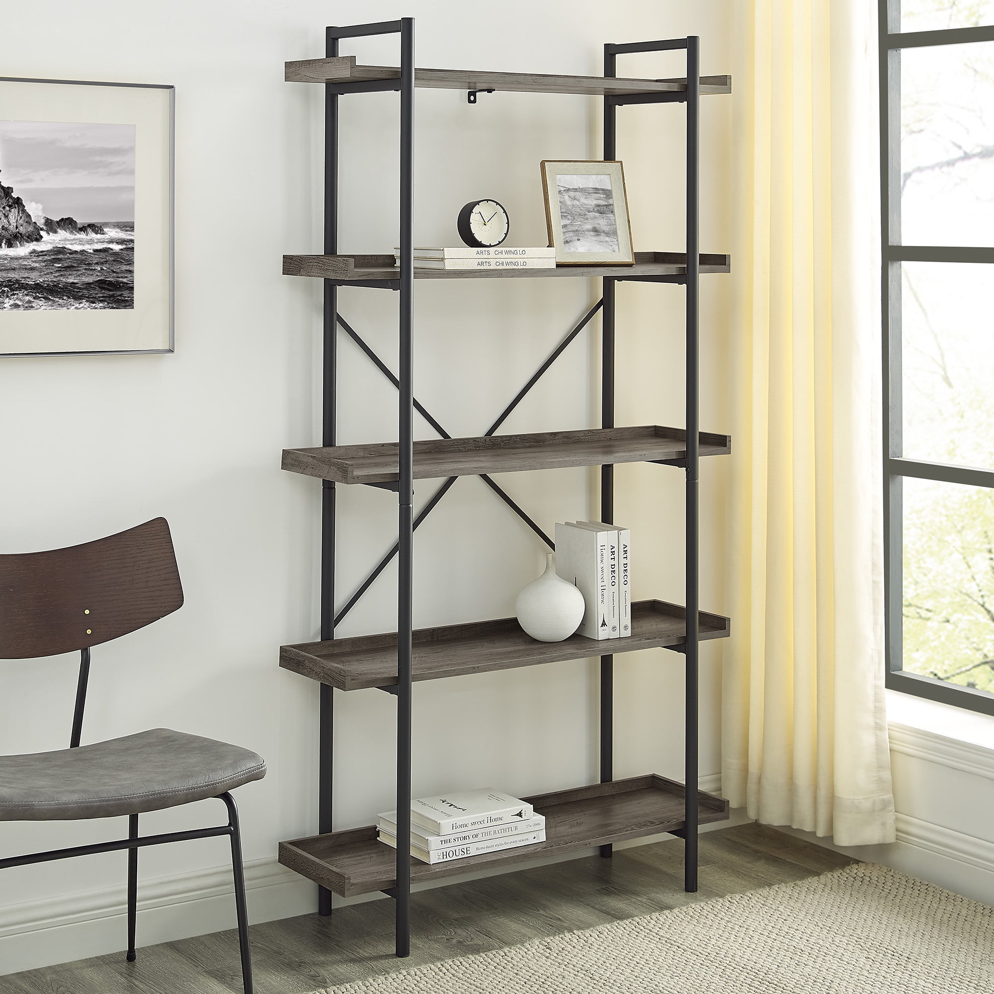 Walker Edison Urban Pipe Rustic Industrial Bookcase, Grey Wash