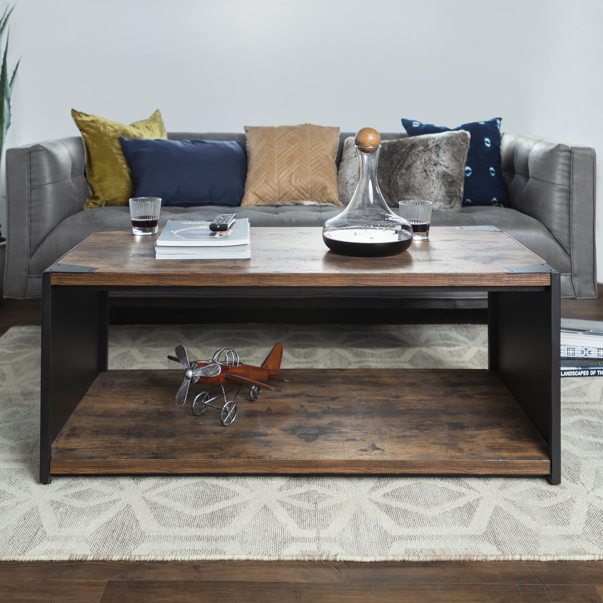 Walker Edison Urban Reclaimed Wood and Metal Coffee Table - Walmart.com