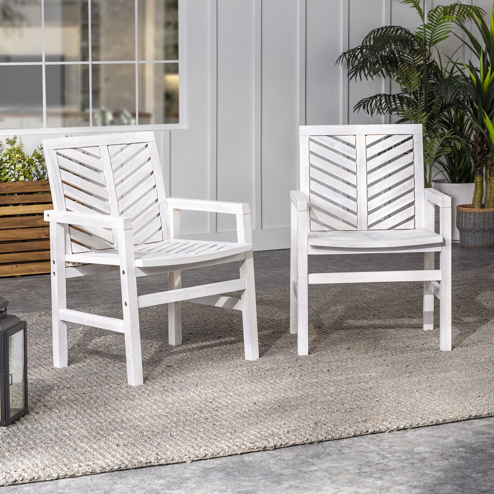 White Wash Acacia Wood Chevron Outdoor Patio Chair Set