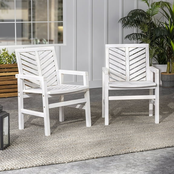 Walker Edison Modern Slatted Outdoor Patio Chair, Set of 2, White Wash