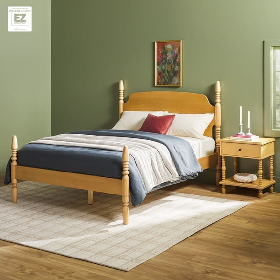 Walker Edison Vivienne Easy Assembly 2-Piece Solid Wood Bedroom Set with Queen Bed Frame and 1-Drawer Nightstand - Natural