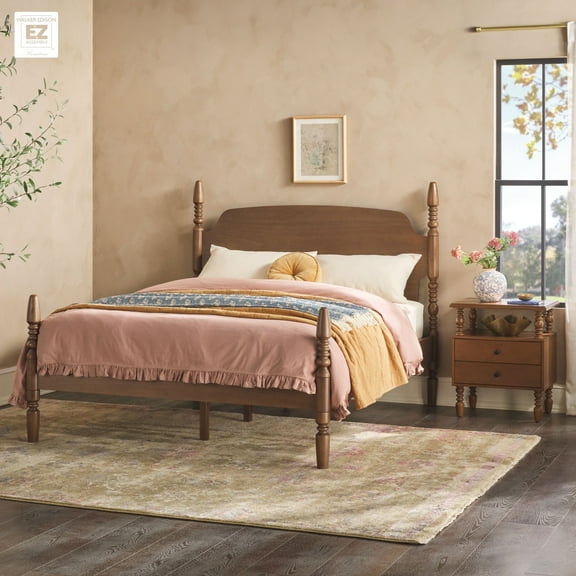 Walker Edison Vivienne Easy Assembly 2-Piece Solid Wood Bedroom Set with Queen Bed Frame and 2-Drawer Nightstand - Dark Brown