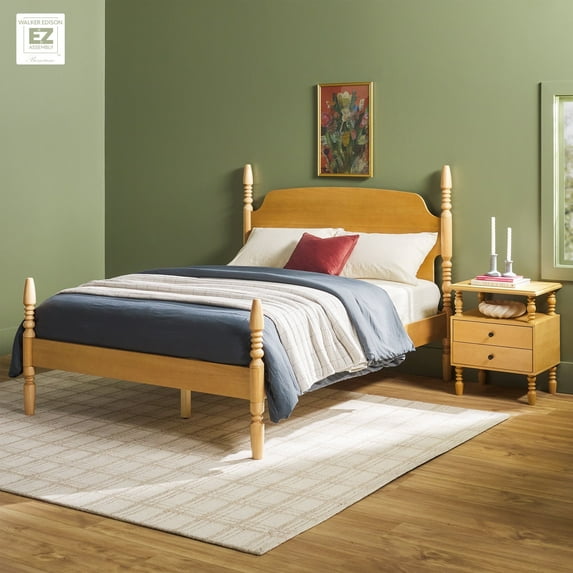 Walker Edison Vivienne Easy Assembly 2-Piece Solid Wood Bedroom Set with Queen Bed Frame and 2-Drawer Nightstand - Natural