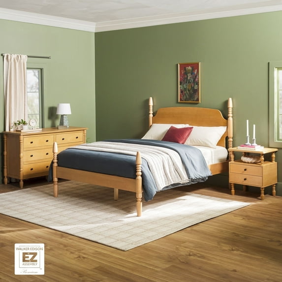 Walker Edison Vivienne Easy Assembly 3-Piece Solid Wood Bedroom Set with Queen Bed Frame, 2-Drawer Nightstand, and 6-Drawer Dresser - Natural