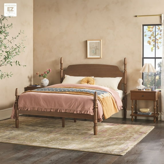 Walker Edison Vivienne Easy Assembly 3-Piece Solid Wood Bedroom Set with Queen Bed Frame and Two 1-Drawer Nightstands - Dark Brown