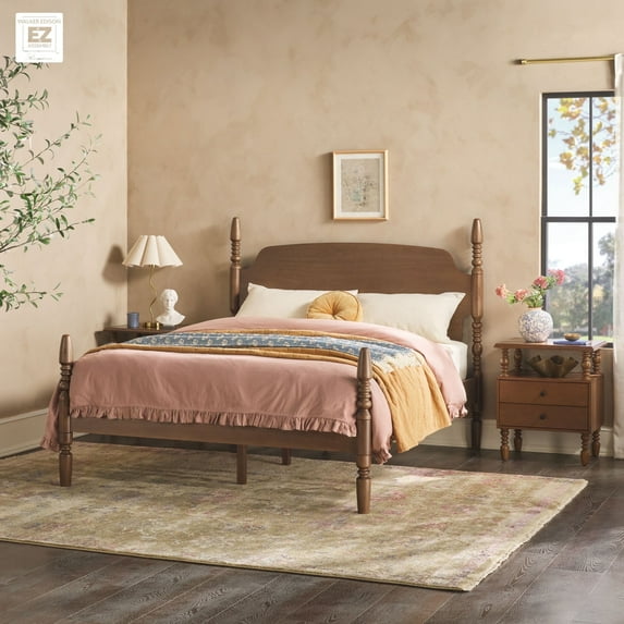 Walker Edison Vivienne Easy Assembly 3-Piece Solid Wood Bedroom Set with Queen Bed Frame and Two 2-Drawer Nightstands - Dark Brown