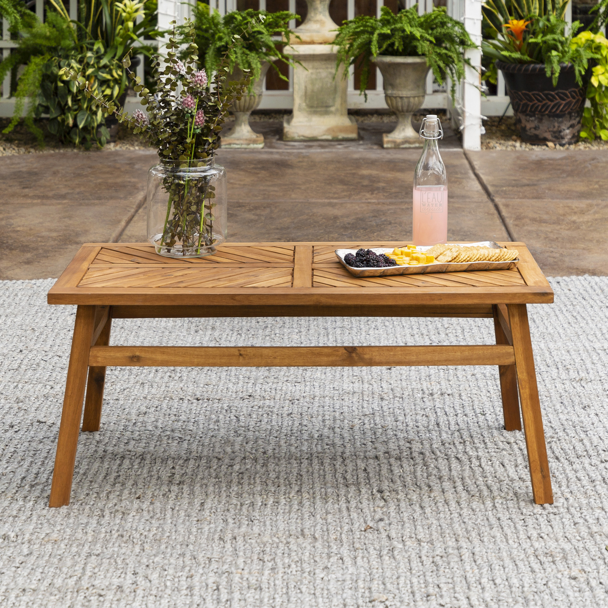 Walker Edison Wood Outdoor Coffee Table with Chevron Design, Brown - image 1 of 12