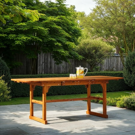 Walker Edison Wood Outdoor Patio Extendable Dining Table, Brown