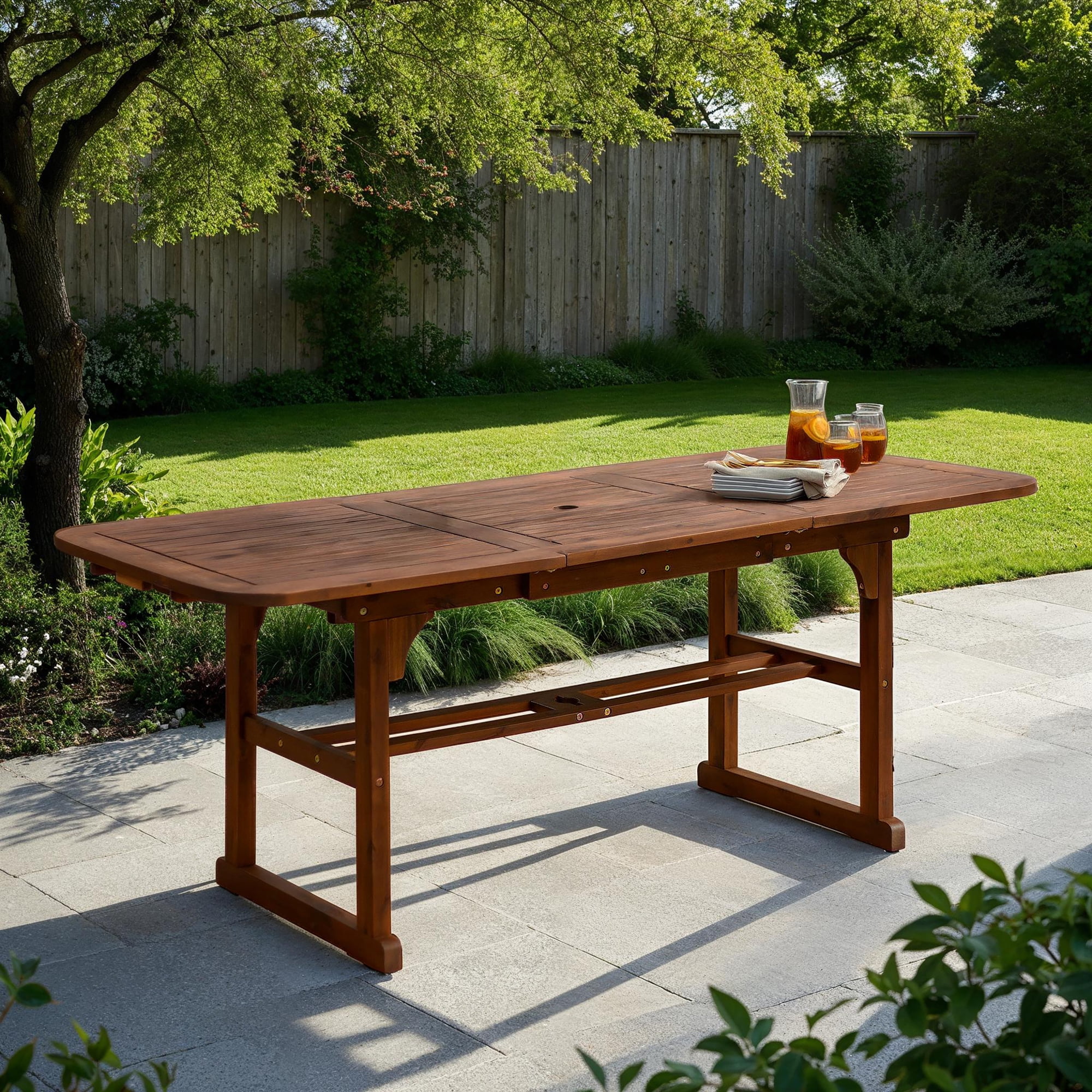 Walker Edison Wood Outdoor Patio Extendable Dining Table, Dark Brown ...