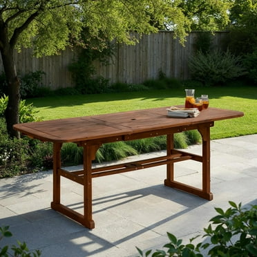 Walker Edison Wood Outdoor Patio Extendable Dining Table, Dark Brown