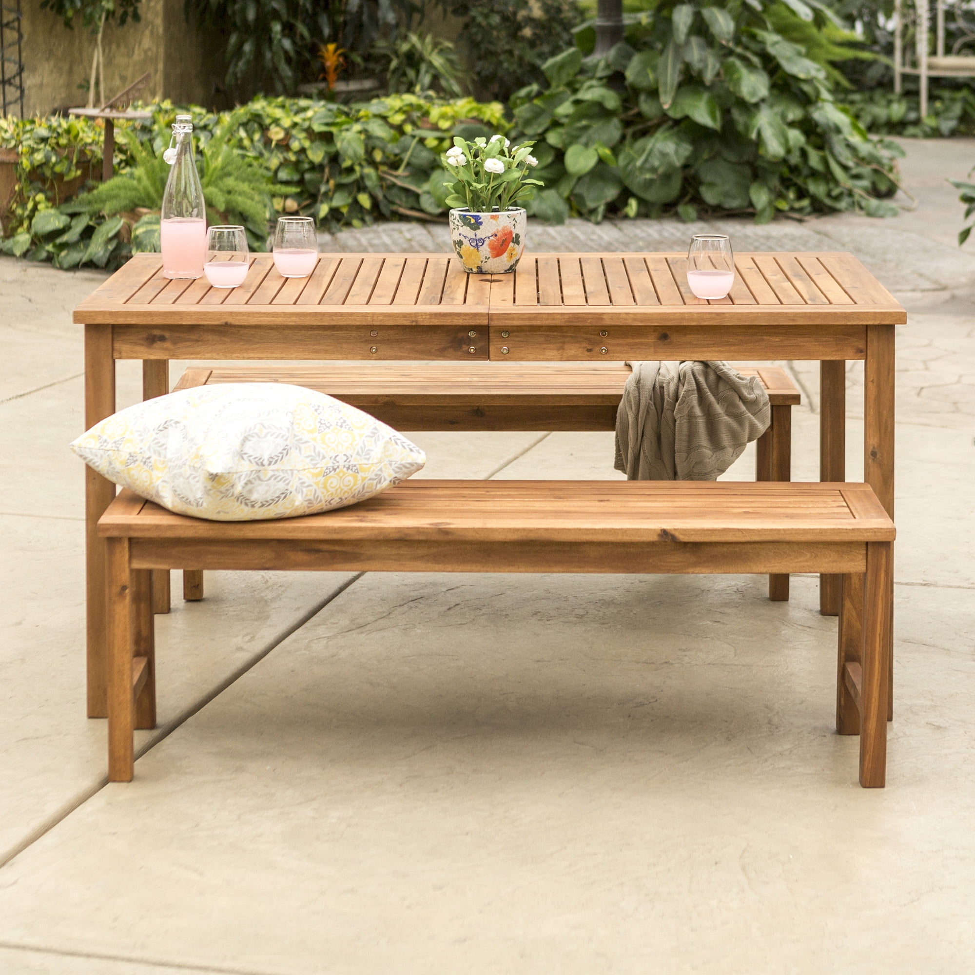 Brown Curved Acacia Wood Patio Dining Set for 4