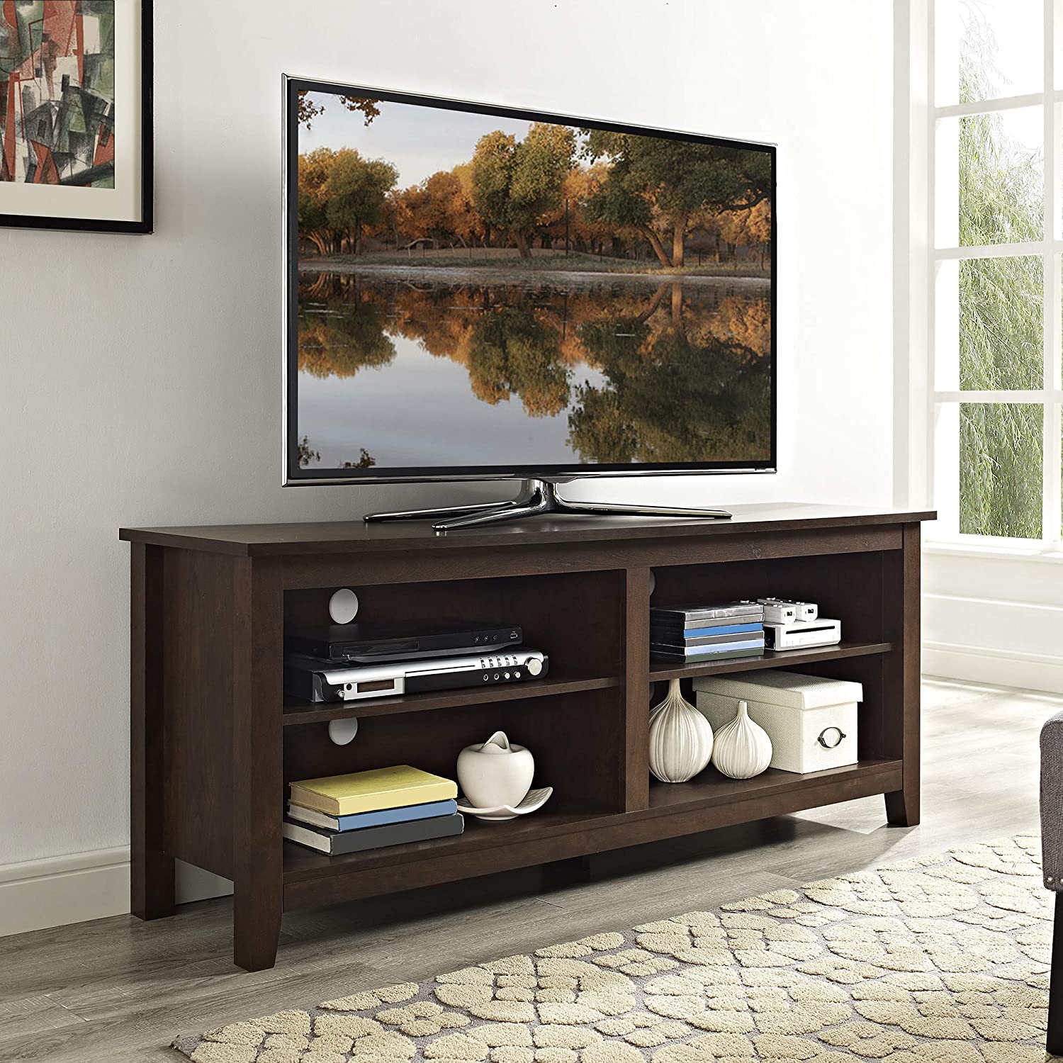 Walker Edison Wren Classic 4 Cubby TV Stand for TVs up to 65 Inches, 58 Inch, Brown - image 1 of 5
