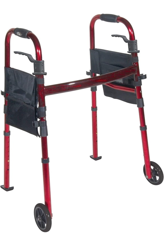 Walker KD Deluxe Portable Folding Travel with 5" Wheels and Legs Fold up (RED)