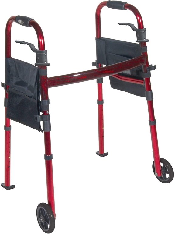 Walker KD Deluxe Portable Folding Travel with 5" Wheels and Legs Fold up (RED)