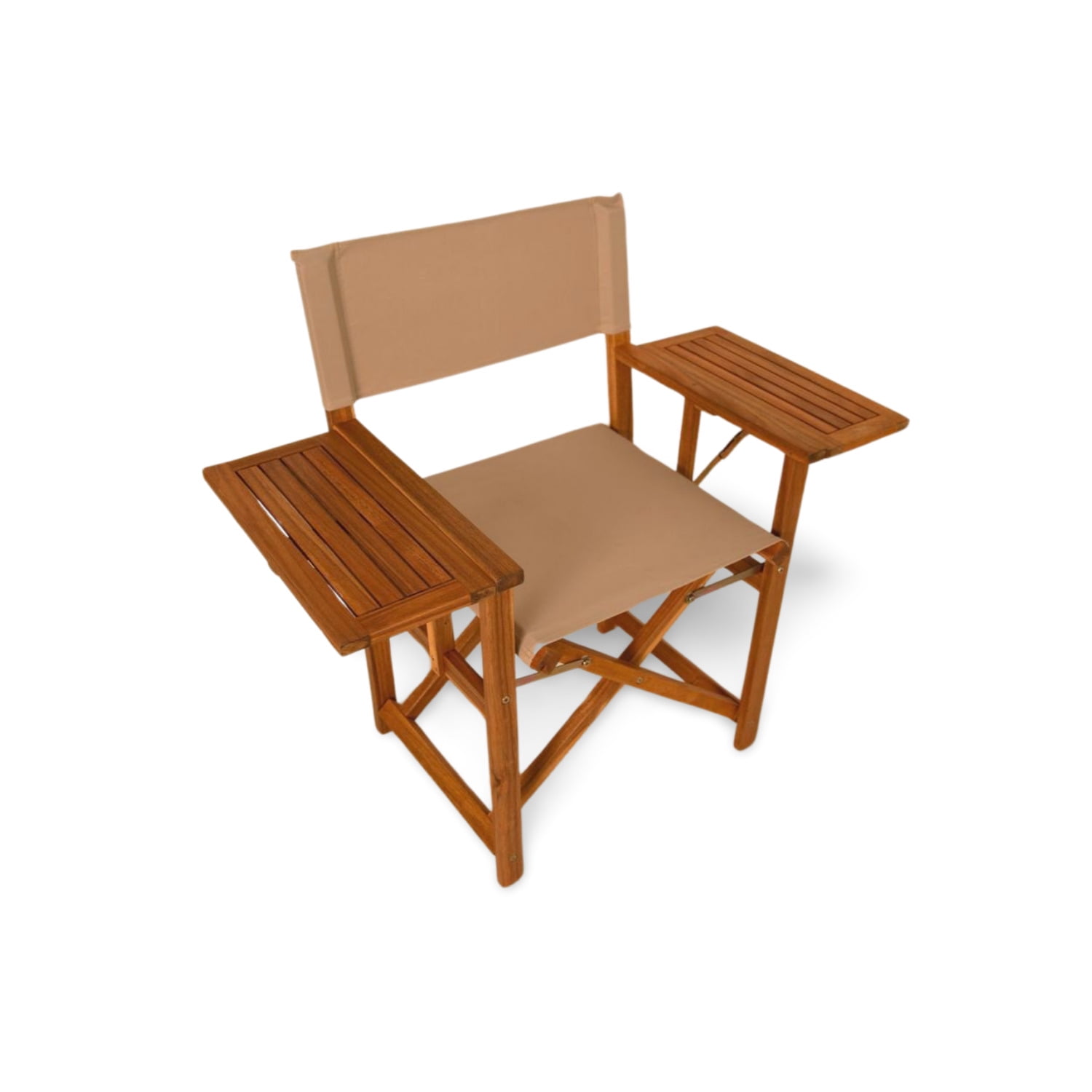 Walker Natural Acacia Folding Directors Chair with Side Tables
