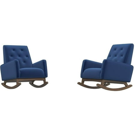 Walker Pillow Back Velvet Indoor Nursery Rocking Chair in Blue (Set of 2)