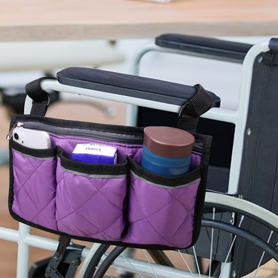 Walker Pouches Waterproof Purple Storage Bag Armrest Accessories Side Bags to Hang on Side with Bright Line