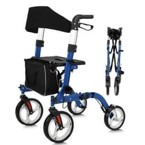 Walker for Seniors, 12" Rubber Wheels All Terrain Rollator Walker with Seat, Lightweight Aluminum Walkers with Backrest, Outdoor Foldable Rolling Walker w/ Adjustable Height for Seniors