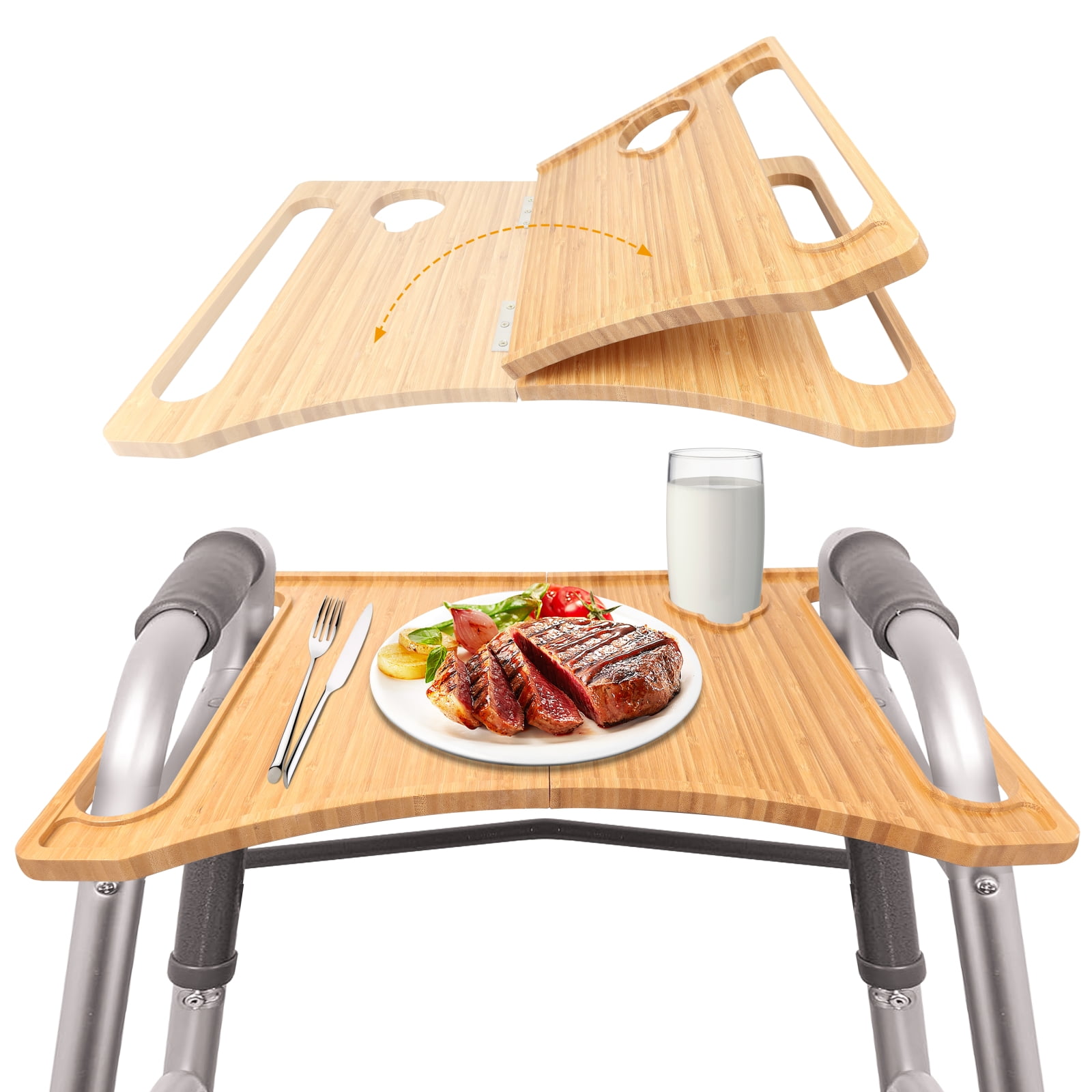 Walker Tray for Folding Walker, Tray for Walker for Seniors Detachable with Cup Holder, Foldable Walker Accessories for Elderly,Tray Table Fits Most Standard Walkers
