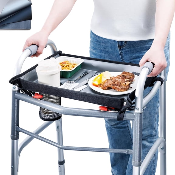 Walker Tray for Folding Walkers with Cup Holder,Hard Tray Table for Seniors,Easy Install, Universal Fit Walker Accessory for Meals, Drinks, Reading, Laptop
