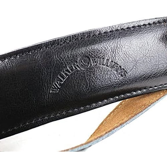 Walker And Williams C-18-BB Handmade Black On Black Premium Soft Grain Leather Vintage Slash Guitar Strap For Acoustic, Electric, And Bass Guitars$$Music