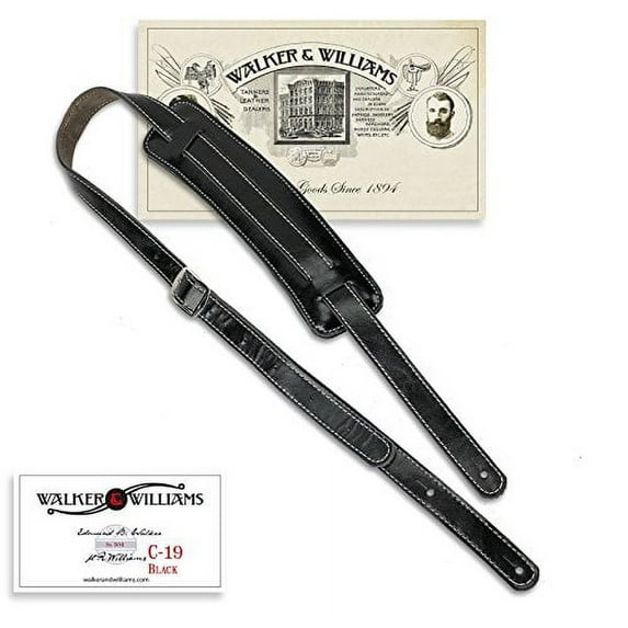 Walker & Williams C-19 Black Vintage Slash Style Rockabilly Strap Soft Leather Extra Long