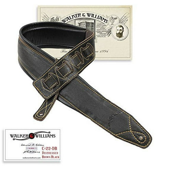 Walker & Williams C-22-DBLK Distressed Black Leather Strapwith Double Padding