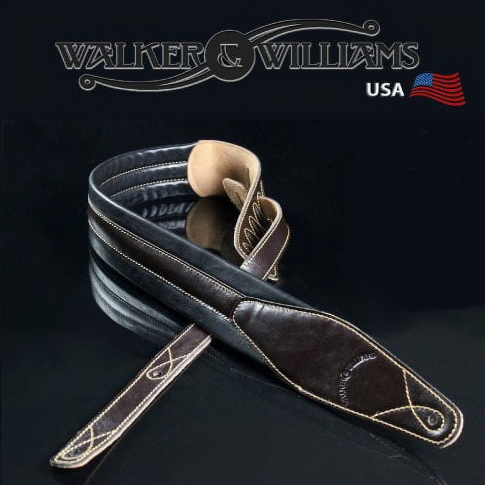 Walker & Williams C21 Brown Padded Leather Strap for Guitar or Bass 2.75" Wide