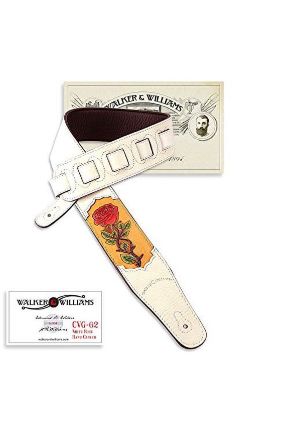 CVG-51 White Leather Strap Hand Tooled White Rose Design