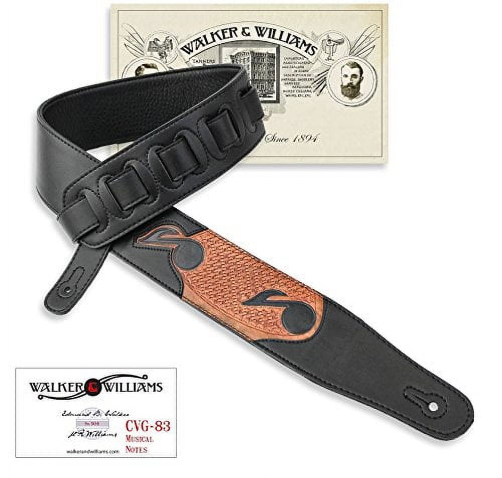 Walker & Williams CVG-83 Padded Leather Guitar Strap Hand Tooled Musical Notes