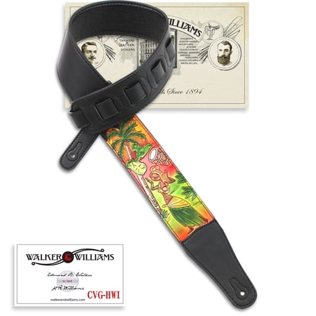 Walker & Williams CVG-HWI Black Leather Padded Guitar Strap Carved Island Dancer