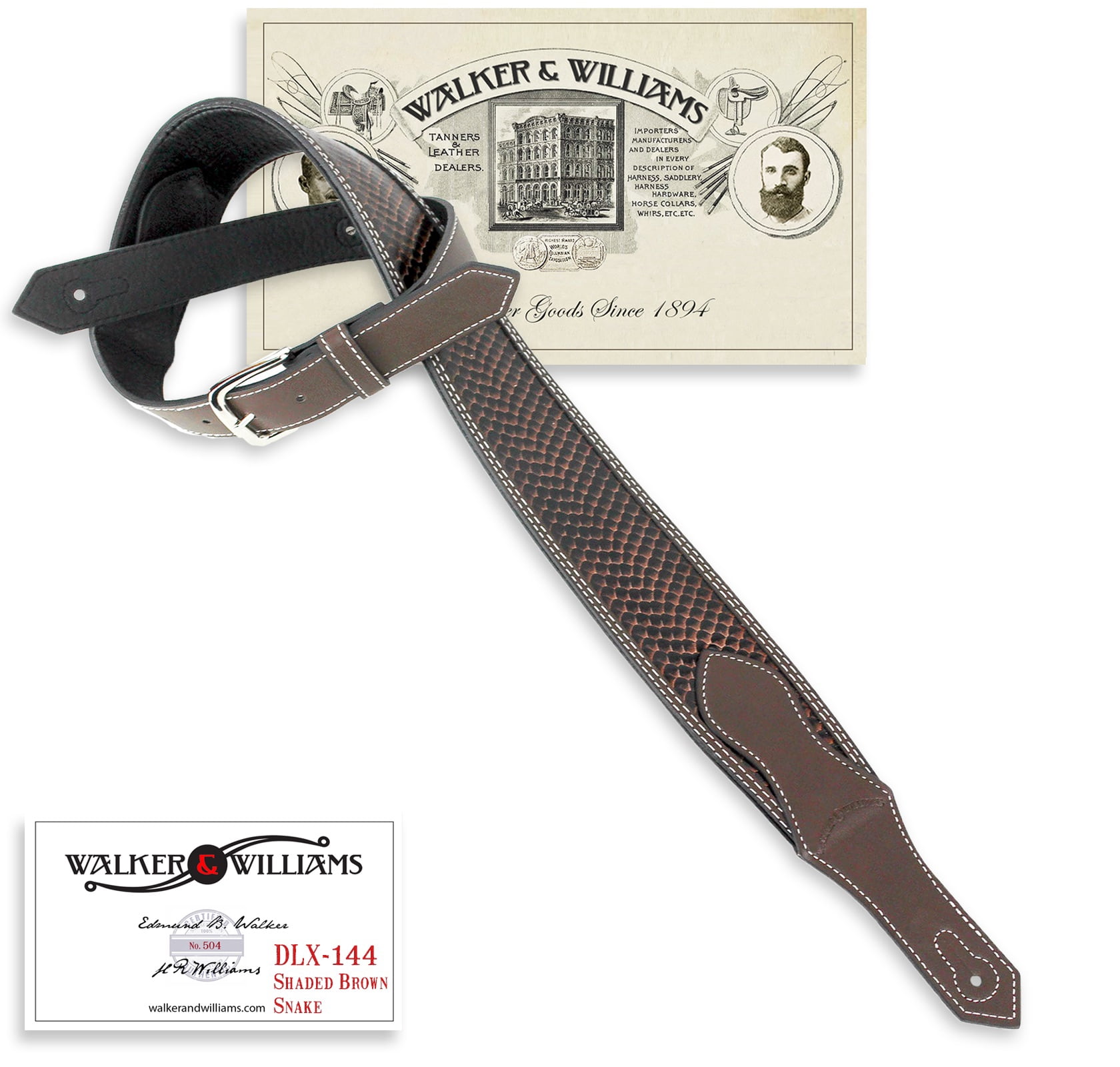 Walker & Williams F-12-C Cognac Brown Gator Strap with Padded Glove