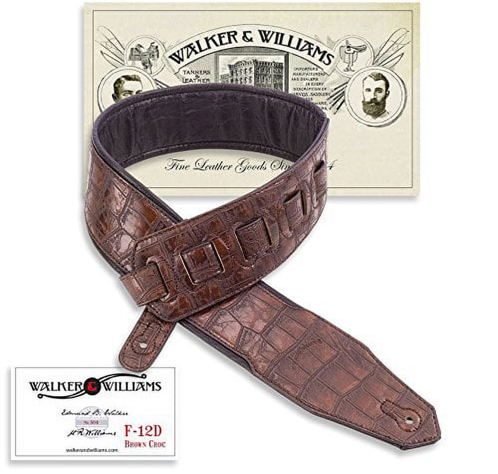 Walker & Williams F-12D Dark Brown Alligator Pattern Padded Guitar Strap