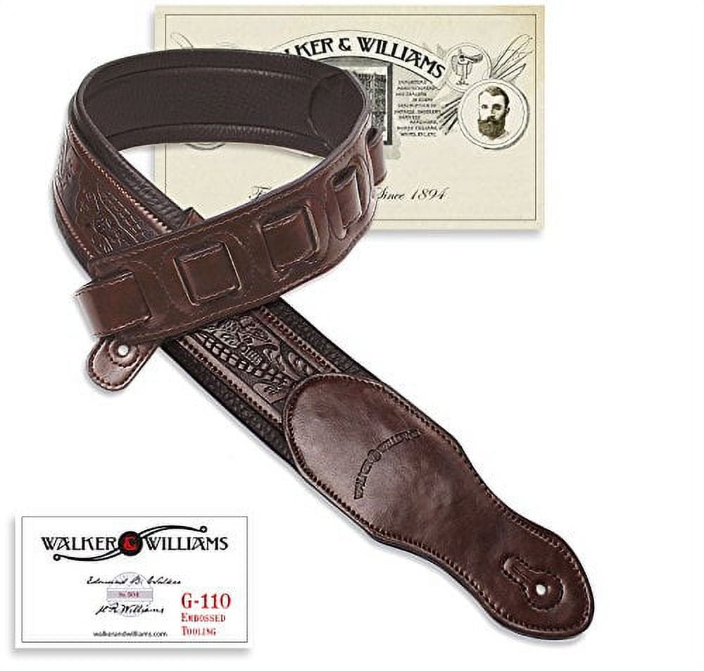 Walker & Williams G-110 Mahogany Brown Padded Guitar Strap with Embossed Tooling
