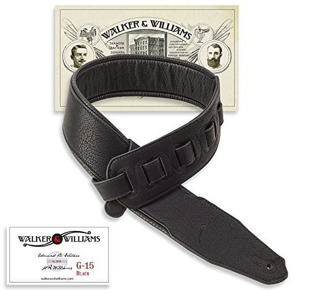 Walker & Williams G-15 Black Leather Natural Texture Guitar Strap with Thick Padding