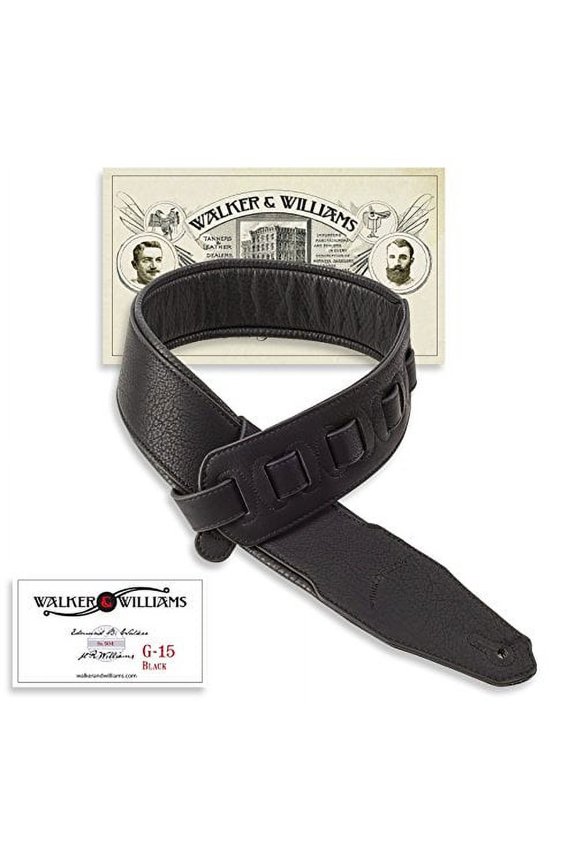 G-15 Black Leather Natural Texture Guitar Strap with Thick Padding