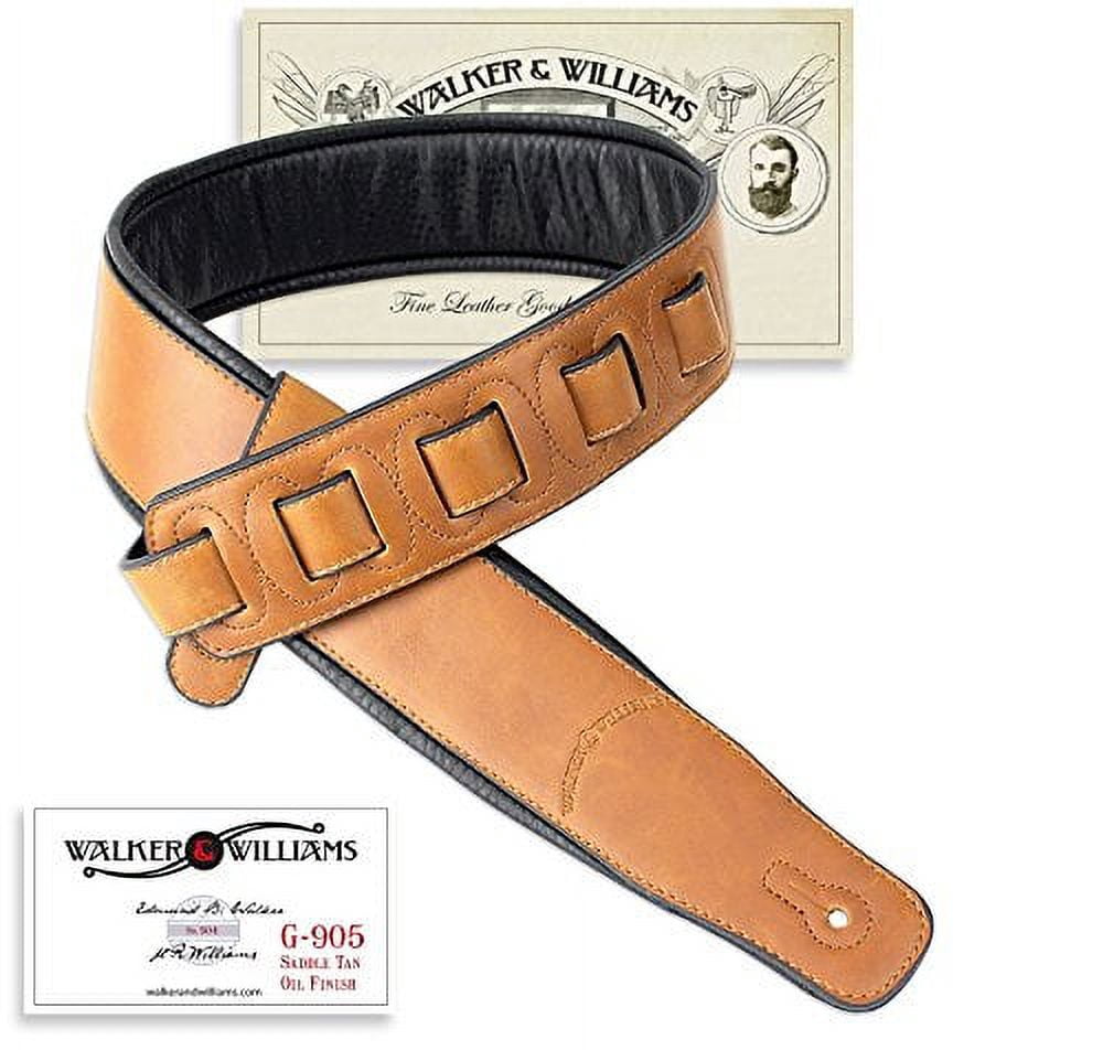 Walker & Williams G-905 Soft Natural Finish Saddle Tan Padded Guitar Strap
