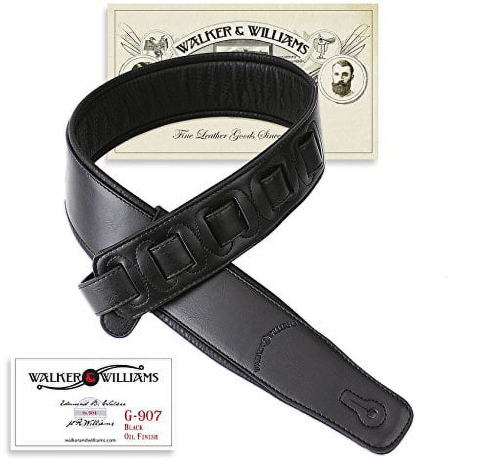 Walker & Williams G-907 Black Leather Guitar Strap with Padded Glove Leather Back