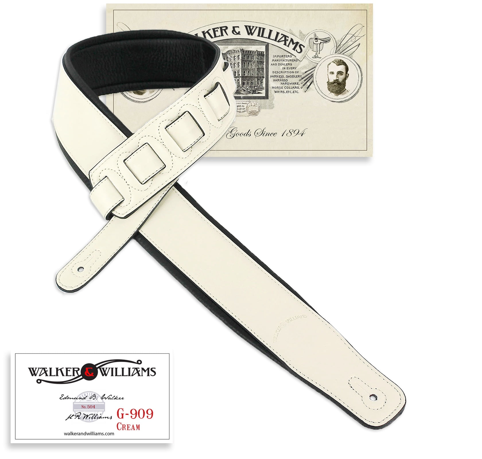 Walker & Williams G-909 Soft Natural Finish Eggshell White Padded Guitar Strap
