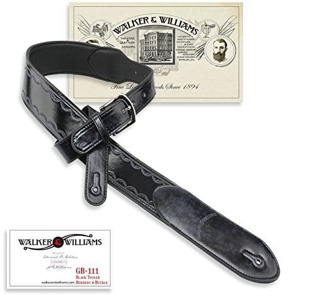 Walker & Williams GB-111 Black Tooled Edge Padded Strap with Buckle Adjustment