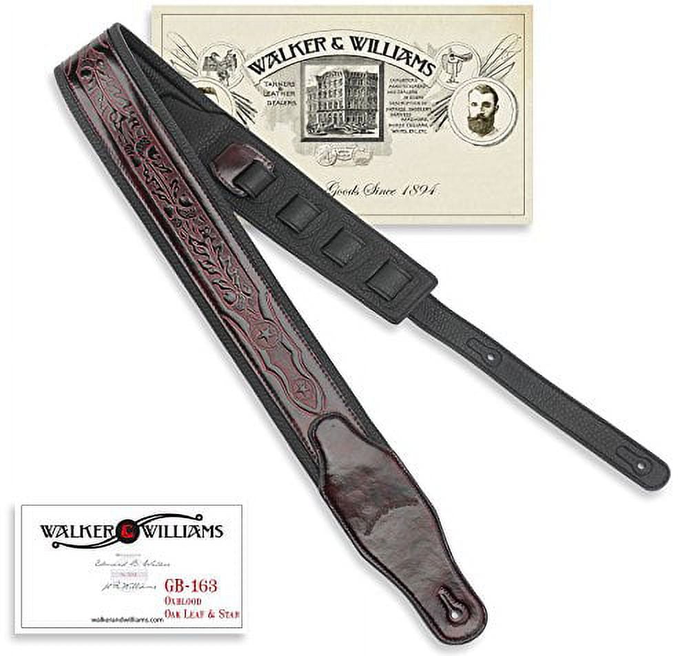 Walker & Williams GB-163 Oxford Brown Padded Guitar Strap with Oak Leaves & Texas Star