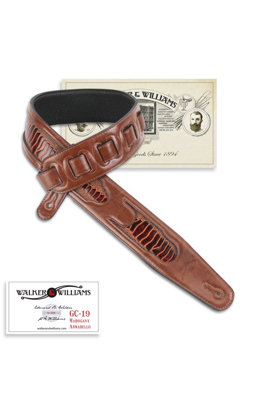 GC-19 Mahogany Brown Leather Crocodile Padded Guitar Strap