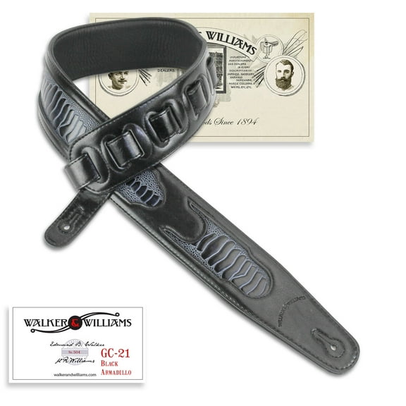 Walker & Williams GC-21 Black Leather Padded Guitar Strap with Armadillo Inserts
