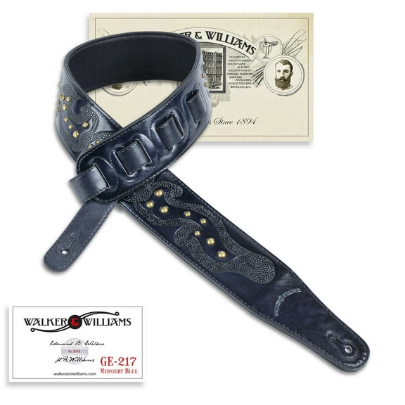 Walker & Williams GE-217 Midnight Blue Leather Strap with Celtic Tooling and Brass Studs