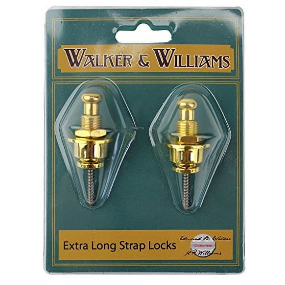 Walker & Williams Gold Extra Long Deep Barrel Strap Locks for Thick Guitar Straps