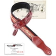 thumbnail image 1 of Walker & Williams KB-02-RB Dark Bourbon Red Carving Leather Padded Guitar Strap With Floral Skull & Cross, 1 of 8