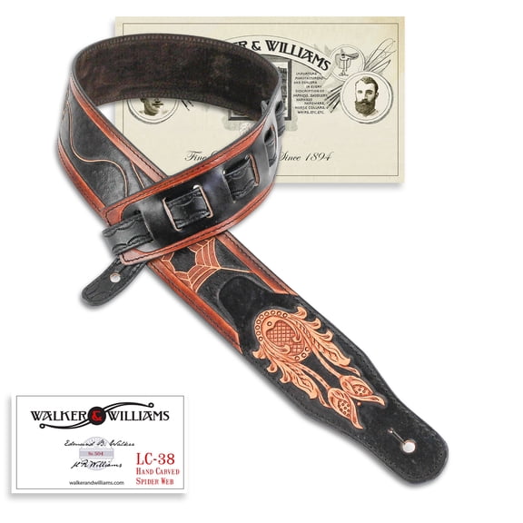 Walker & Williams LC-38 100% Hand Made Leather Strap with Hand Tooled Spider & Web