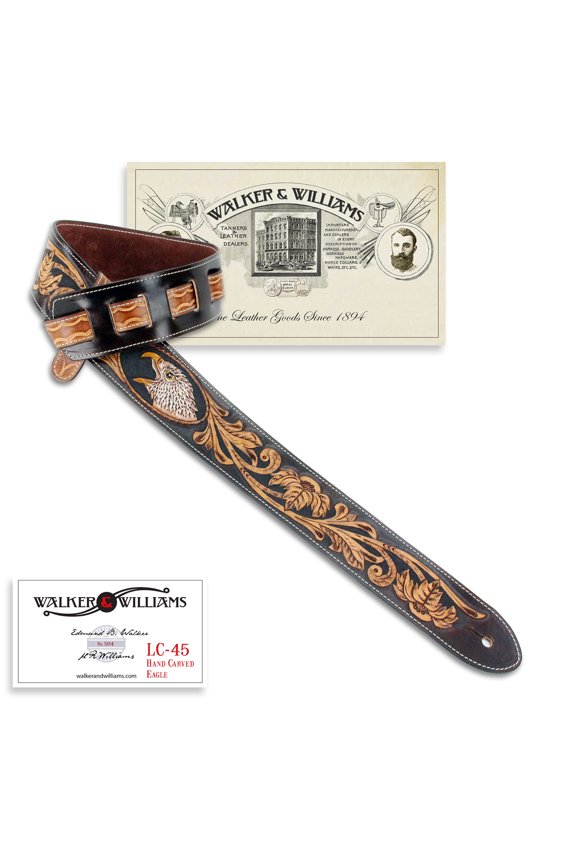 LC-45 100% Handmade Leather Guitar Strap with Hand Tooled Eagle